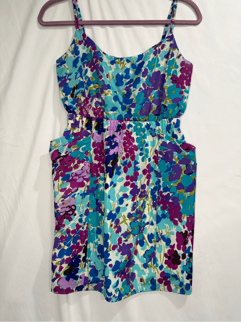 Aqua Blue Teal Purple Floral Mini Dress